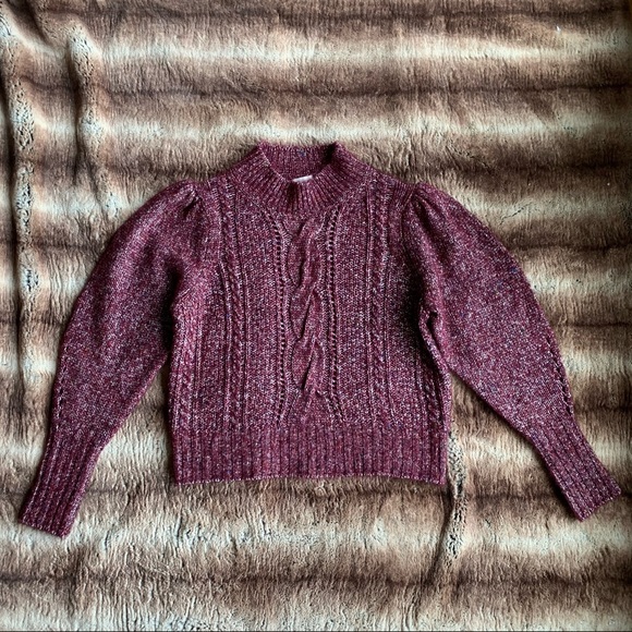 Rebecca Taylor Soft Tweed Cable Pullover Bordeaux - Picture 2 of 8